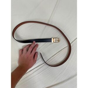 Womens Reversible Black and Brown Belt Gold Horseshoe Buckle